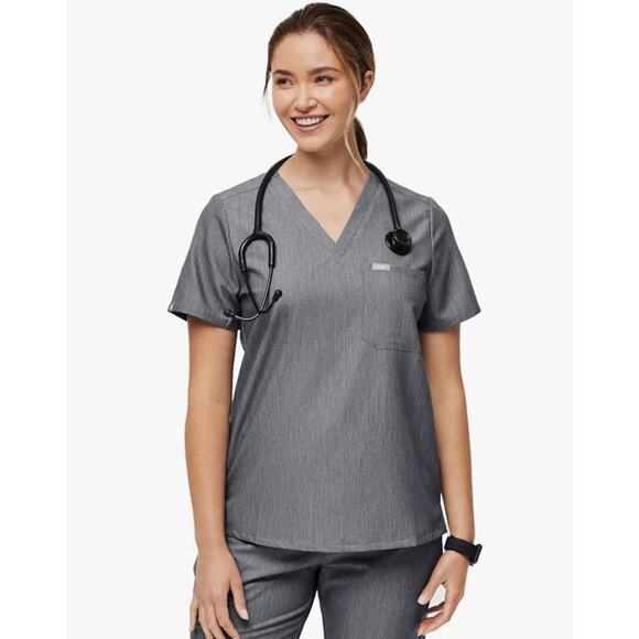 FIGS Catarina One-Pocket Scrub Top in Graphite Gray size Women's X Small - Picture 1 of 10